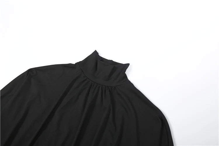 Nibber Backless Dress Women Turtleneck Lantern Sleeve Solid High Elasticity Sexy Simple Classic Street Prom Party Mini Bodycon