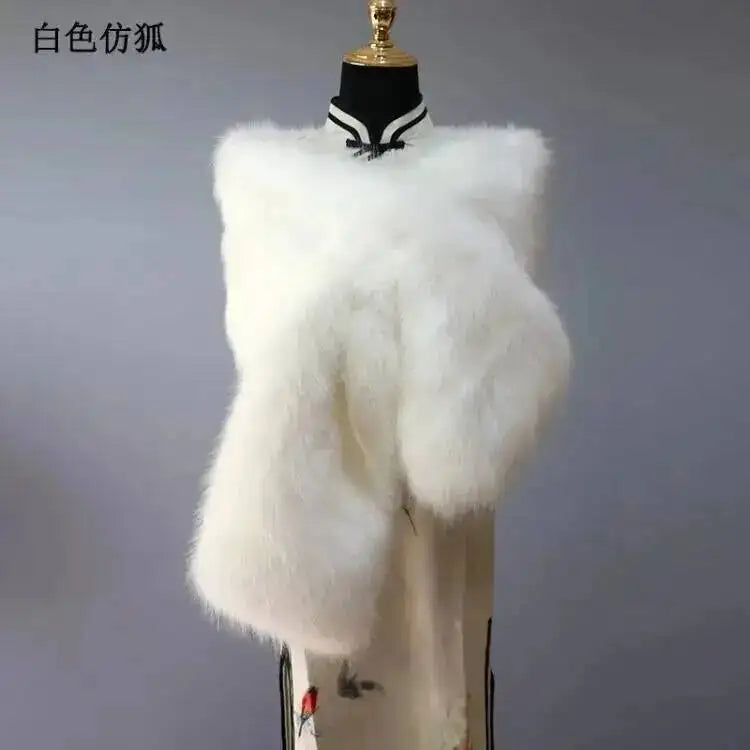 32 Colors 165*30cm Women Luxury Warm Faux Fox Fur Shawl Winter Ladies Plush Scarf Wraps Cloak Coat Wedding Long Cape Scarves