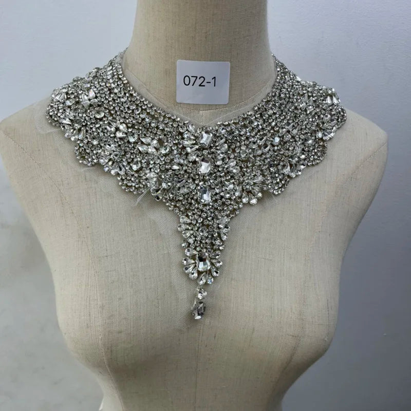 1 peça apliques de strass prateados remendos de contas colarinho costurado em vestido de noiva acessórios para decoração de roupas