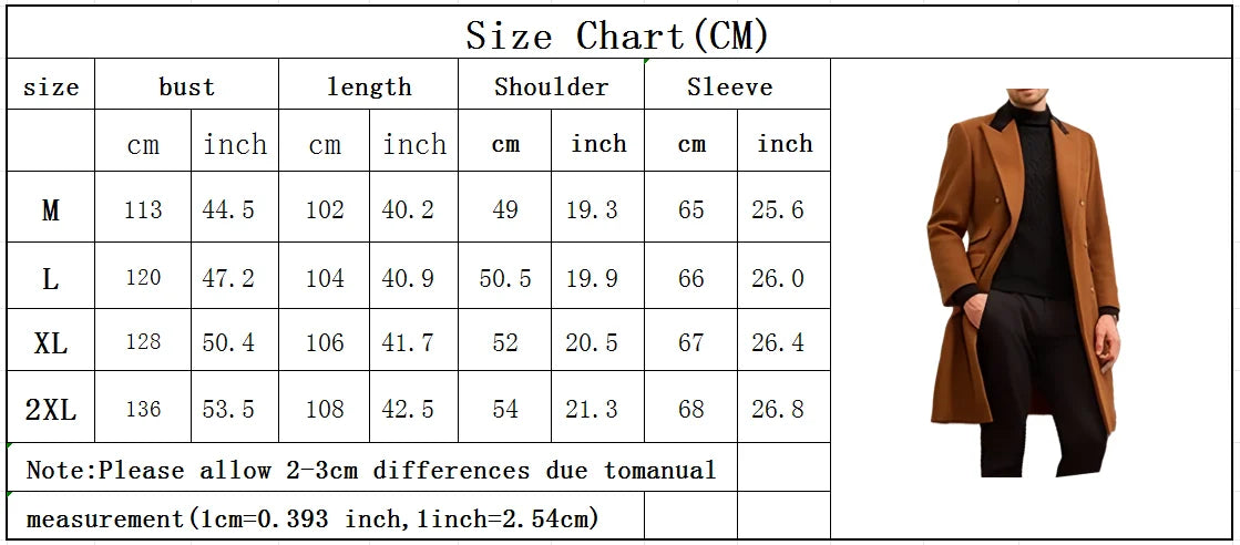 Coat Winter Men's Jackets Warm with Lining Men's Coat  X-Long Double Breasted Trench Multi-Pockets Male Clothing Eu Size M-XXL