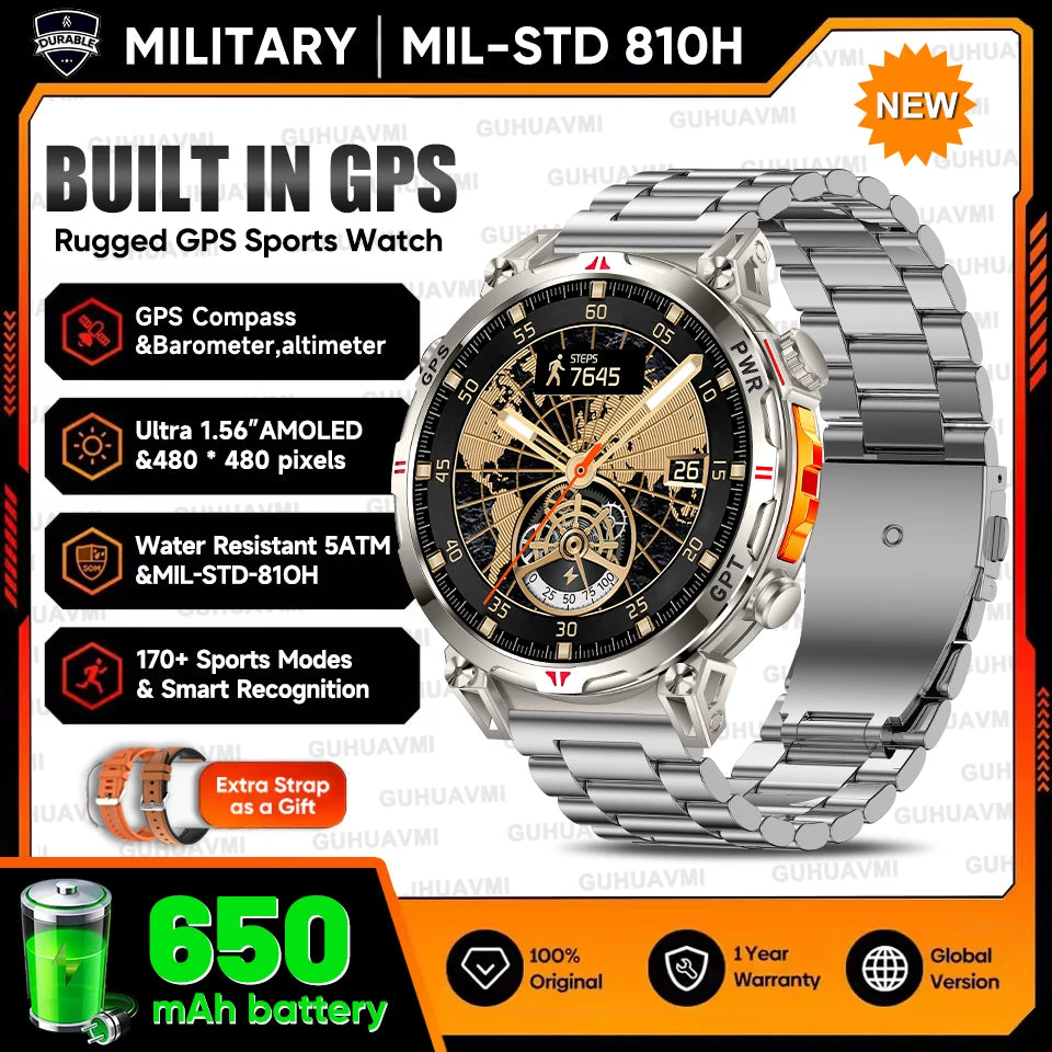 2025New Military T-Rex3 Ultra GPS SmartWatch Built in GPS Compass Altimeter Barometer 5ATM Waterproof 650mAh Sports Bracelet Men