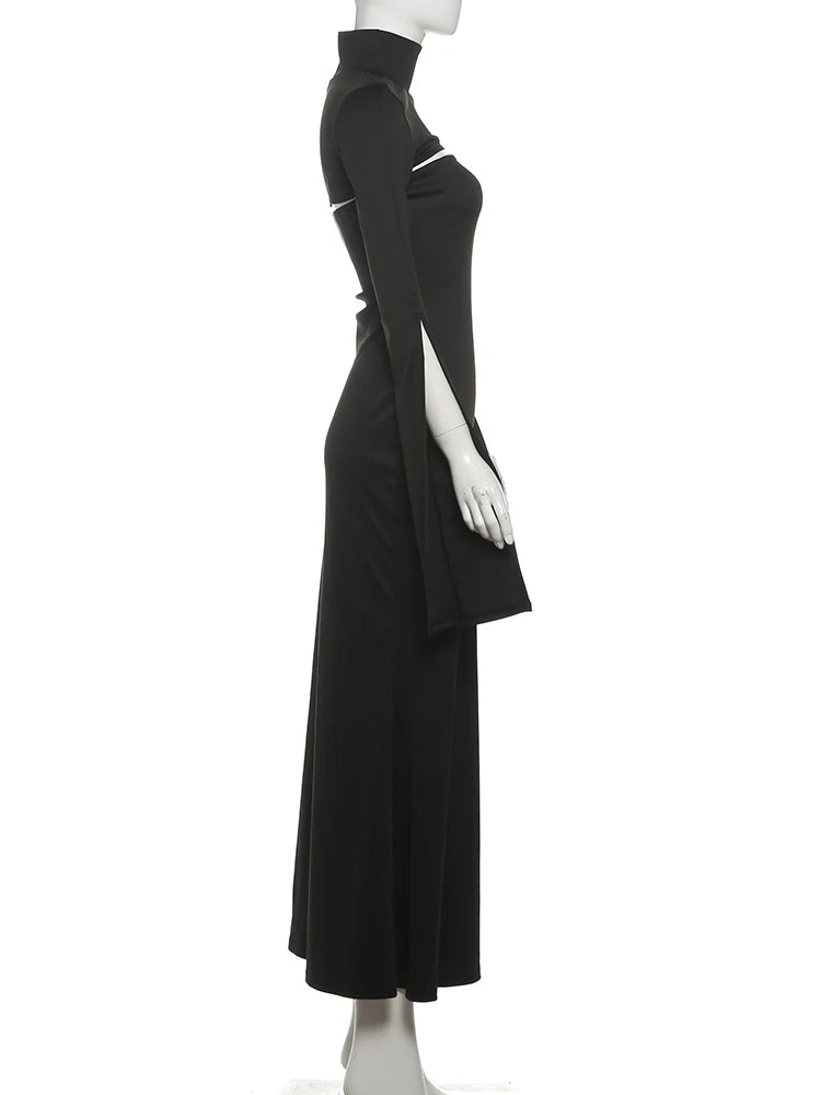 Nibber Fashion Chic 2-Piece Set Women Strapless Split Maxi Dress+Super Short Half-Sleeve Turtleneck Top Matching Elegant Outfits