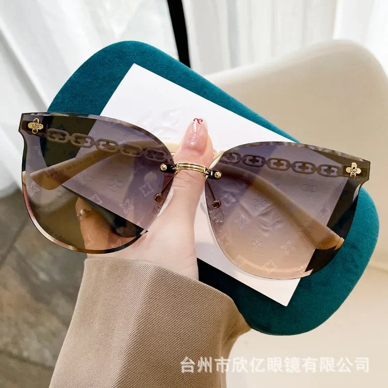 New European And American Style Half-frame Metal Sunglasses Fashion Slim Women's Sunglasses Anti-uv Glasses
