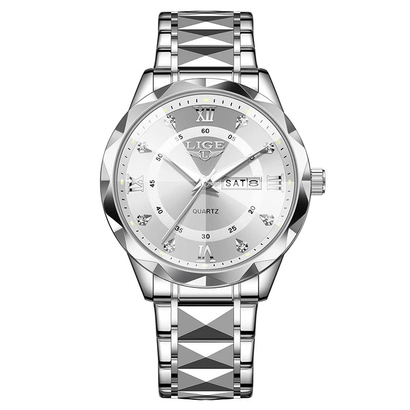 New LIGE Top Brand Luxury Man Wristwatch Waterproof Luminous Date Week Men Watches Stainless Steel Quartz Men's Watch Male reloj