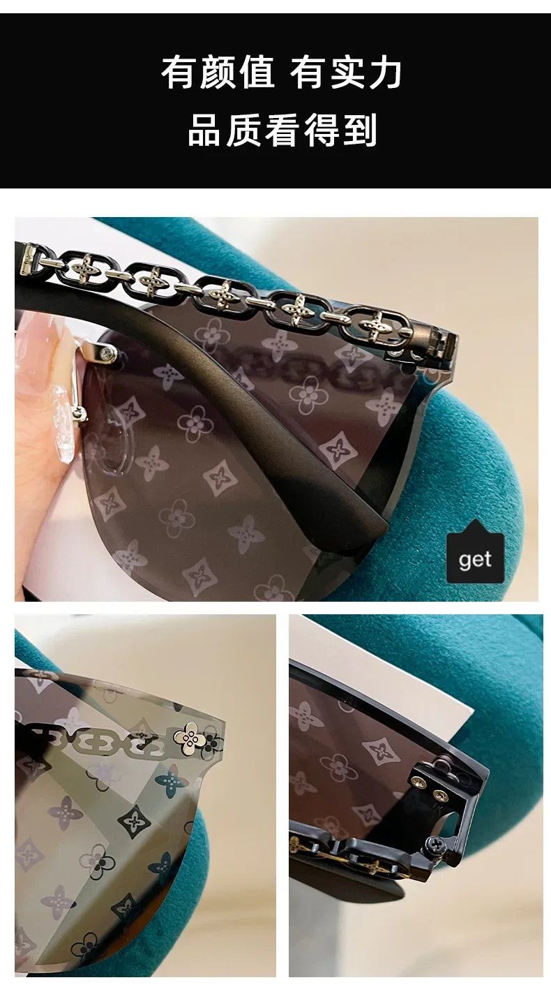 New European And American Style Half-frame Metal Sunglasses Fashion Slim Women's Sunglasses Anti-uv Glasses
