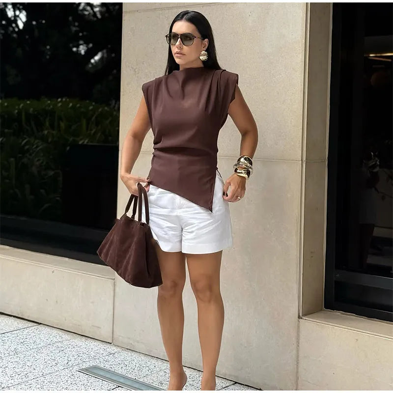 Vestido longo elegante com decote redondo e manga curta, moda feminina, liso, plissado, gaze, patchwork, 2025, novo, para escritório