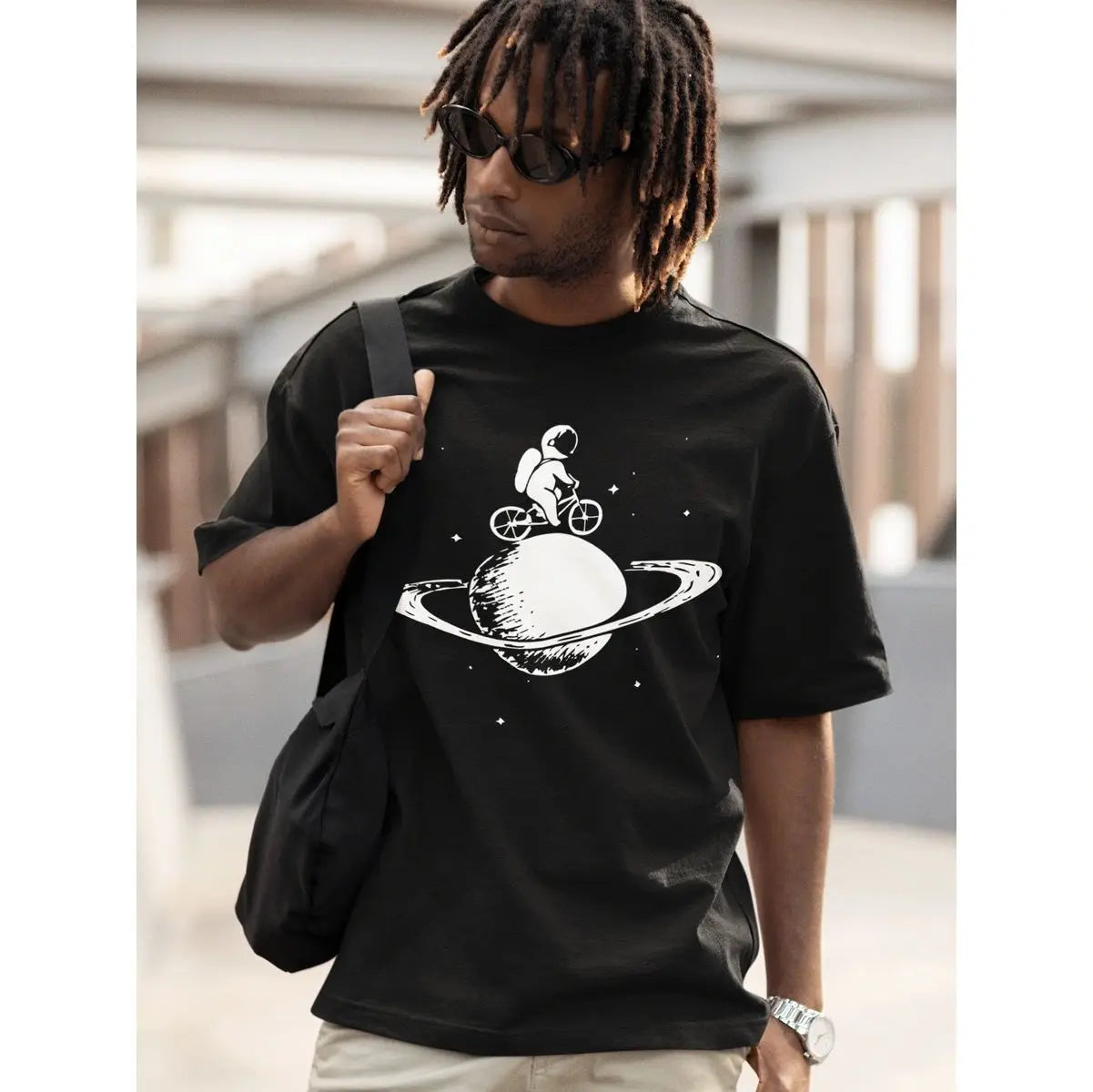 Men's T-Shirt Printed Space Cyclist Streetwear Casual T-shirt