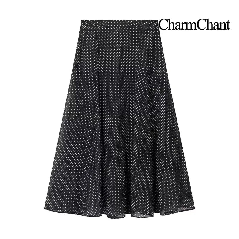 CharmChant Women's Polka Dot Sheer Chiffon Oversized Shirt & Maxi Skirt 2 Piece Set Spring 2026 Retro Elegant Chic Party Outfits