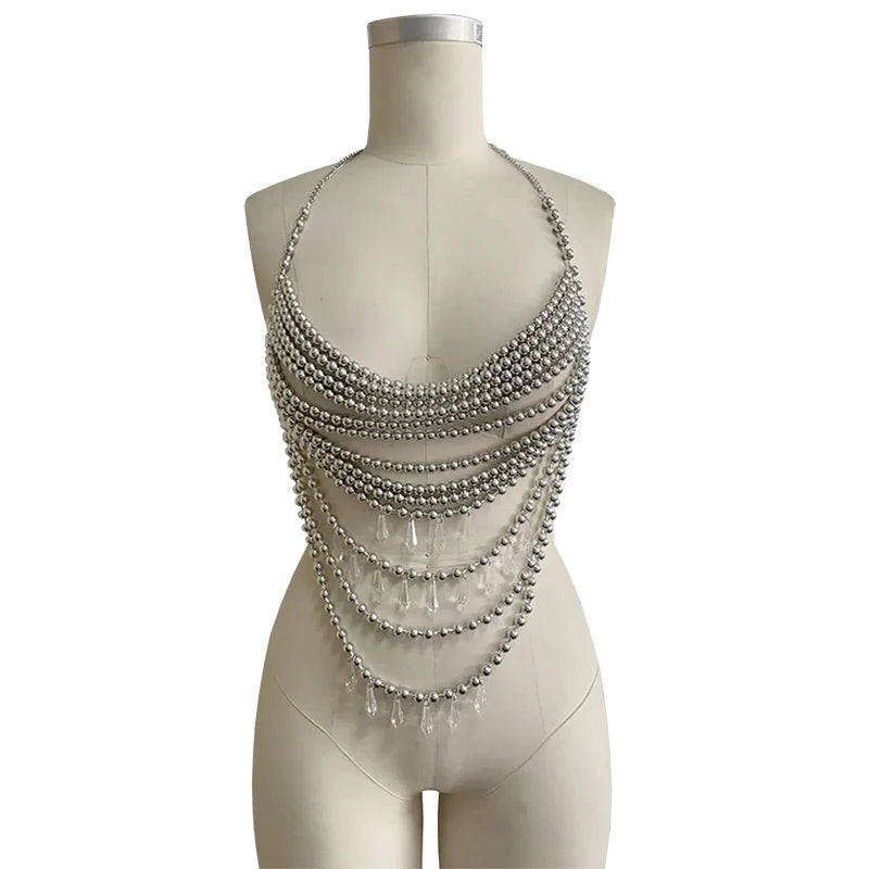 YOUR BUMP CURVE Handmade bra body chain acrylic openwork tassel mini combo set, perfect for women's holiday party club dancing