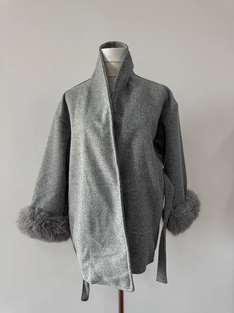 Camperas De Inverno de Cor Sólida Moda Cintura com Alça Outono e Inverno Novo Casaco de Lã Solto
