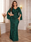 Lucyinlove Plus Size Luxury Gold Evening Dresses Women 2025 Long Sleeve Mermaid Formal Sequins Prom Wedding Party Cocktail Gowns