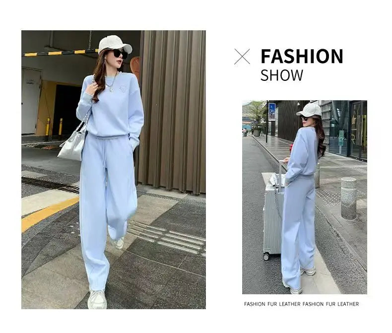 Loose Casual Fashion Sportswear Set for Women plus Size Autumn 2025 Trendy Sweatshirt Wide Leg Pants Two Piece Set