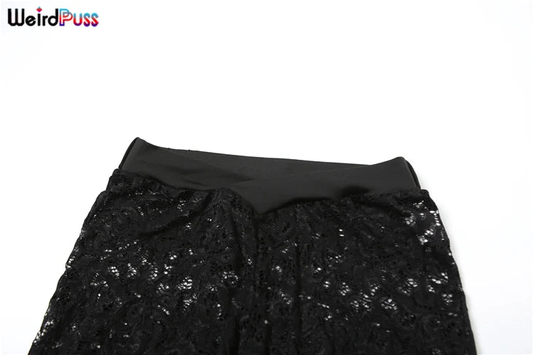 Weird Puss See Through 2 Piece Set Women Sexy  Hollow Jacquard Backless Bodysuit+Leggings Tight Activity Clubwear Skinny Outfits