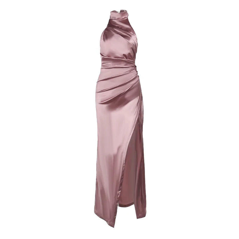 Women's Elegant Design Dresses 2024 High Waist Slim Neck Bridesmaid Dresses Sleeveless Split Slim Gowns Long Dresses