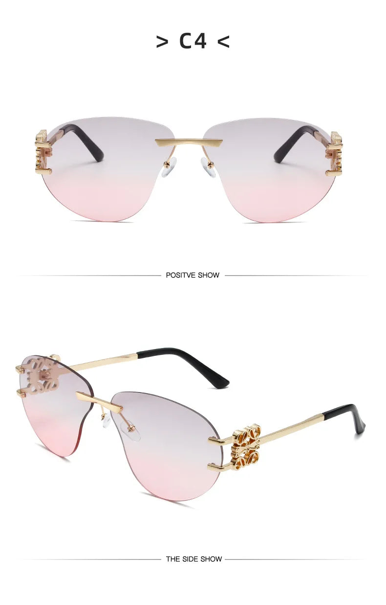Special-shaped Oversized Rimless Sunglasses Women Brand Designer Shades Eyewear Pilot Sun Glasses Female UV400 Oculos De Sol