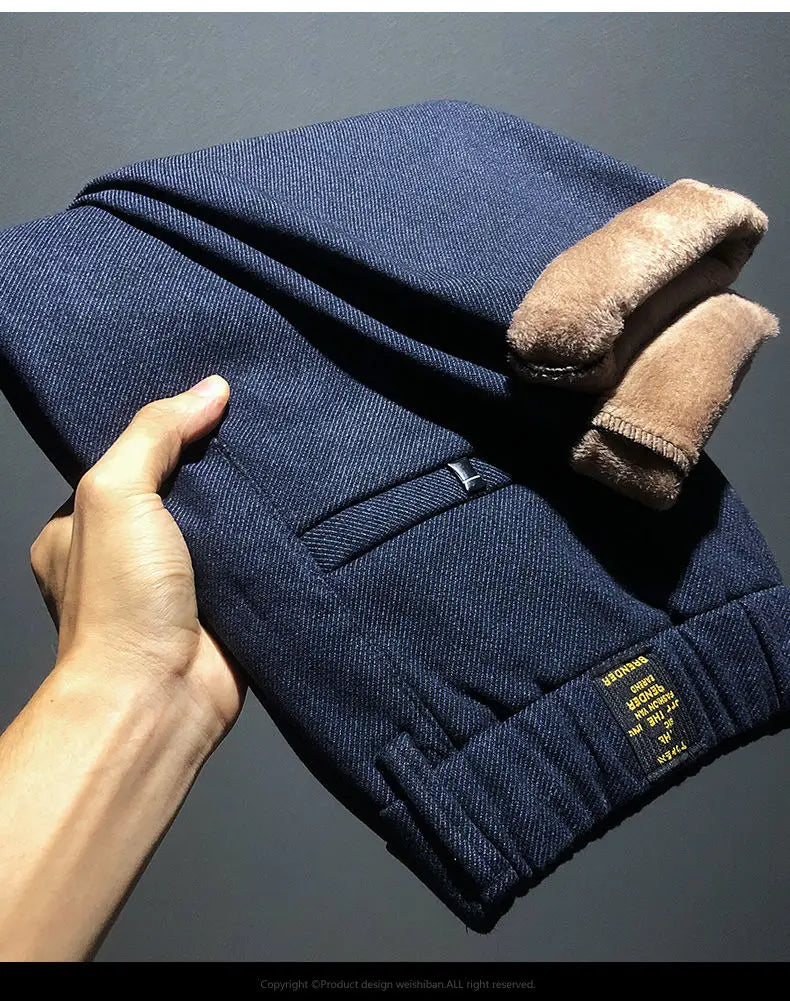 Korean Fashion Fleece Plush Mens Casual Full Length Elastic Waist Autumn and Winter Thickened Drawstring Sports Joggers Trousers