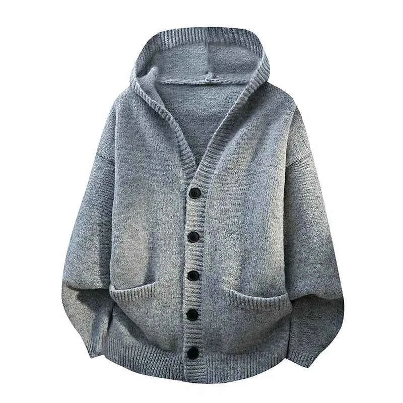 Men's Hooded Knit Cardigan Button Front Loose Fit Autumn Casual Fashion Warm Comfortable Lazy Style Sweater Outerwear