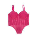 Corpete transparente de malha feminino, faixa espinha de peixe na cintura, corpete bustiê, tops sensuais