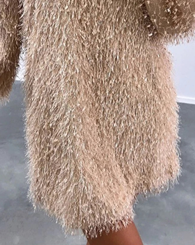 Vestido de Manga Longa Caindo Fofo Decote em V Vestido Casual