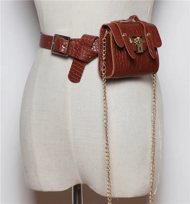 Korean version concave ins crocodile pattern mini small fanny pack removable belt chain diagonal span women's bag