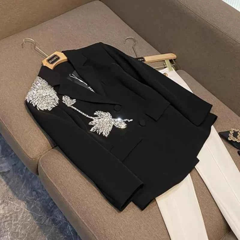 Temperament Heavy Industry High Fashion Flower Splicing Loose and Thin Elegant Blazer Female Douyin Star with The Same Fire