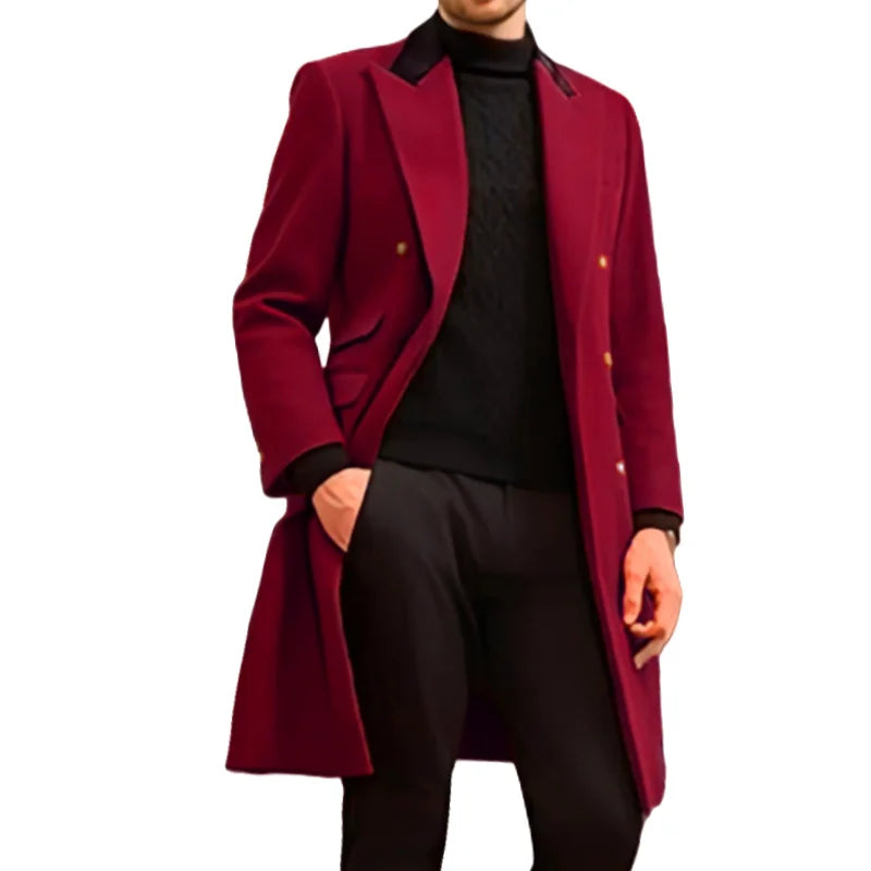 Coat Winter Men's Jackets Warm with Lining Men's Coat  X-Long Double Breasted Trench Multi-Pockets Male Clothing Eu Size M-XXL