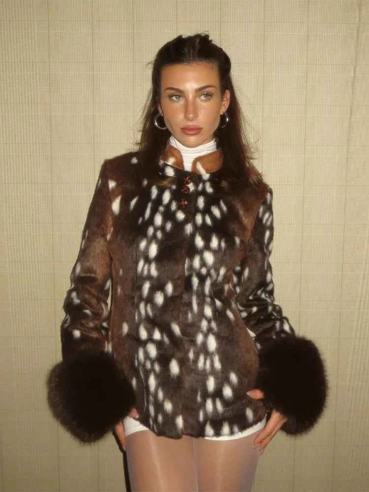 Spring Thin Fur Women's Coat Fashion Leopard Print Full Sleeve Female Jackets 2026 Spring Street New Single Breasted Lady Coats