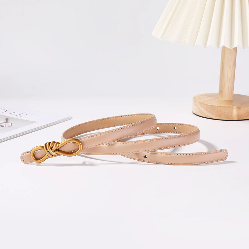 Korea Women Genuine Leather Knotted Thin Waist Belt Fashion Geometric Butterfly Gold Buckle Adjustable Corset Belt For Women