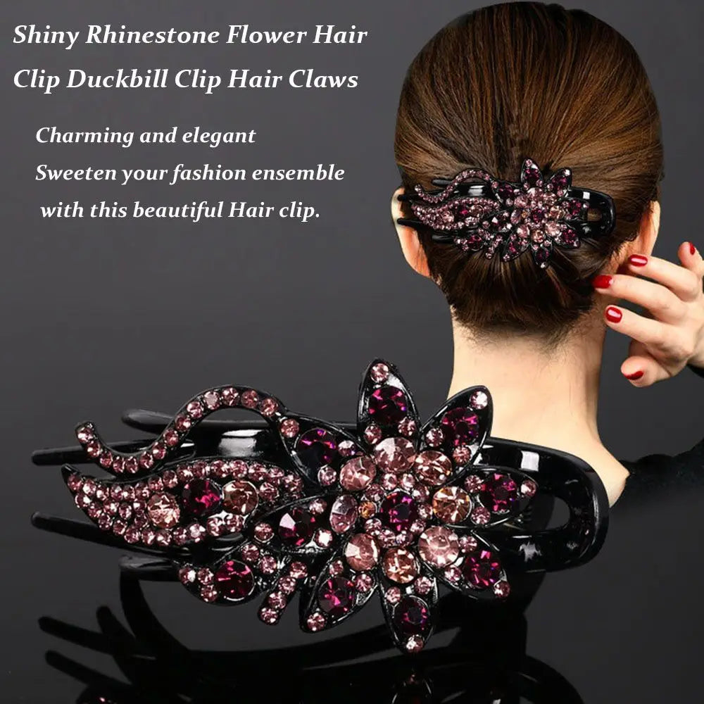 Shiny Rhinestone Hairpin Flower Leaf Duckbill Hair Claws Retro Hair Clips Accessories For Women Shinning Ponytail Headwear