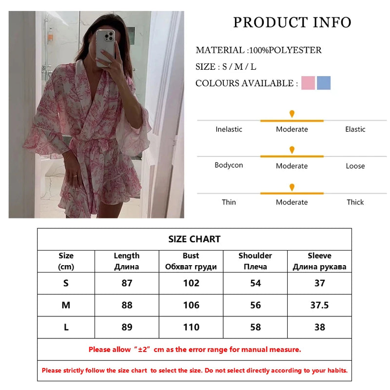 Clacive Casual Loose Print Women's Dress 2024 Fashion V-Neck Long Sleeve Mini Dresses Elegant Lace-Up Pleated Female Dress