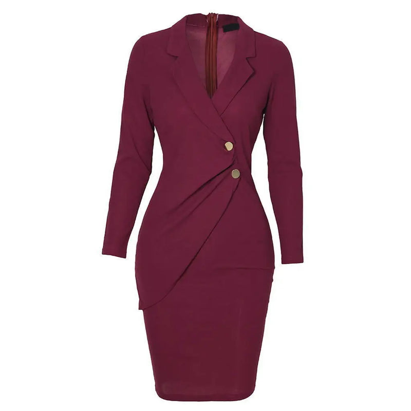 Vestido Midi Escritório Senhora Manga Longa Vestidos Finos Elegantes Bodycon Trabalho Negócios Lápis Sólido Vestidos
