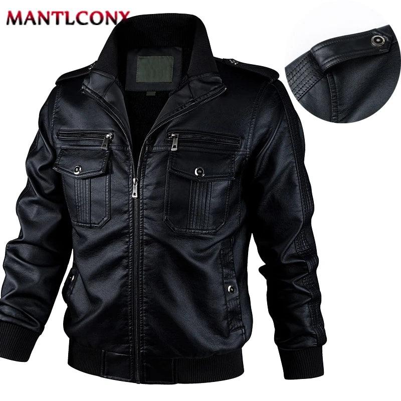 Qualidade Motocicleta PU Jaqueta De Couro Homens Inverno Jaqueta De Couro Homens Gola Alta Casual Casacos Corta-vento Roupas Masculinas Preto - CRAVO ROSE