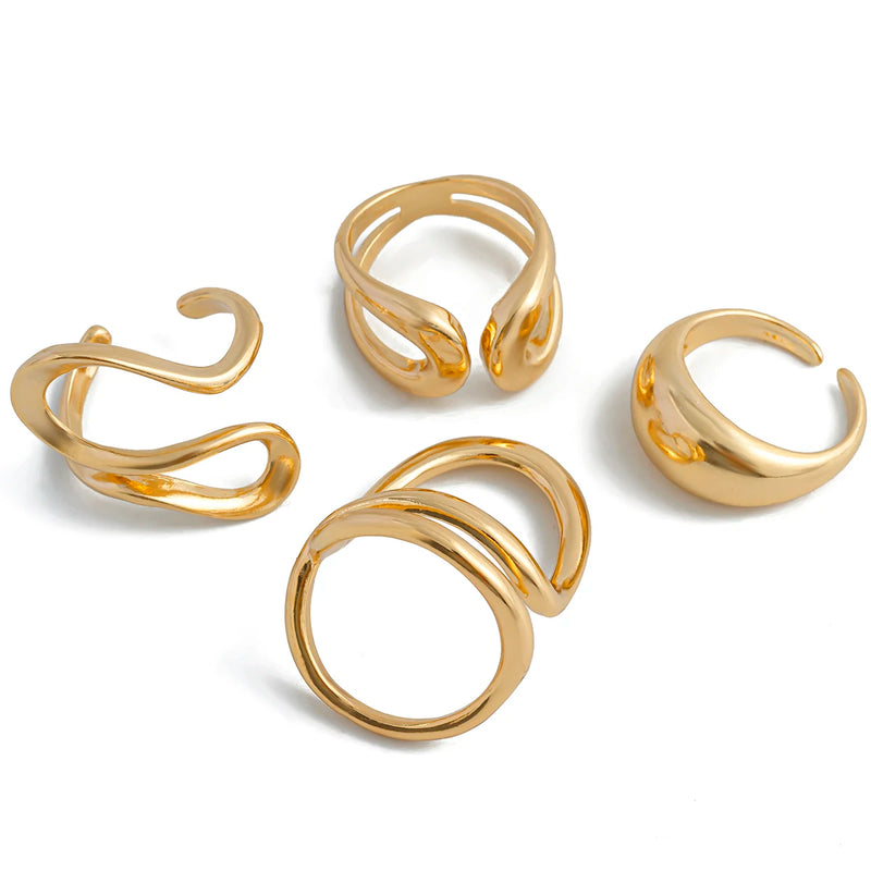 Ingemark 4Pcs Vintage Irregular C Shape Open Ring Set Women Creative Geometric Finger Knuckle Ring Couple Jewelry Accessories