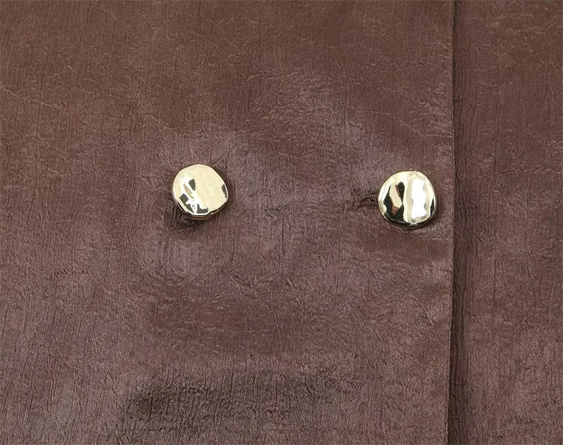 Women's Suit 2026 Spring New Style Reddish-Brown Long Sleeve Draped Pleated Decorative Simple Blazer and Trousers Set Fashion