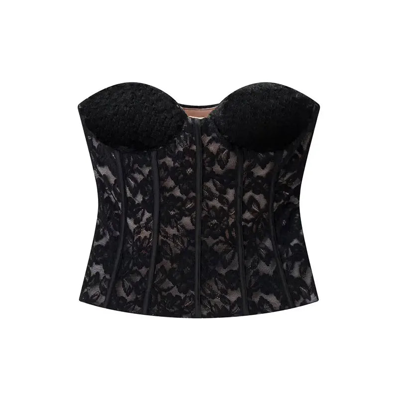 TFAFXY 2026 Sexy Chic Black Lace Party Tops Strapless vest Short Evening Club Corset Tops Fashion Y2K Girl Streetwear Tops