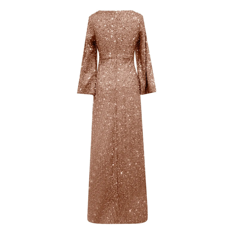 Sexy Wedding Bridesmaid Dress Women Sequin Long Flared Sleeve Maxi Dresses Elegant Evening Party Formal Gown Mermaid Vestidos