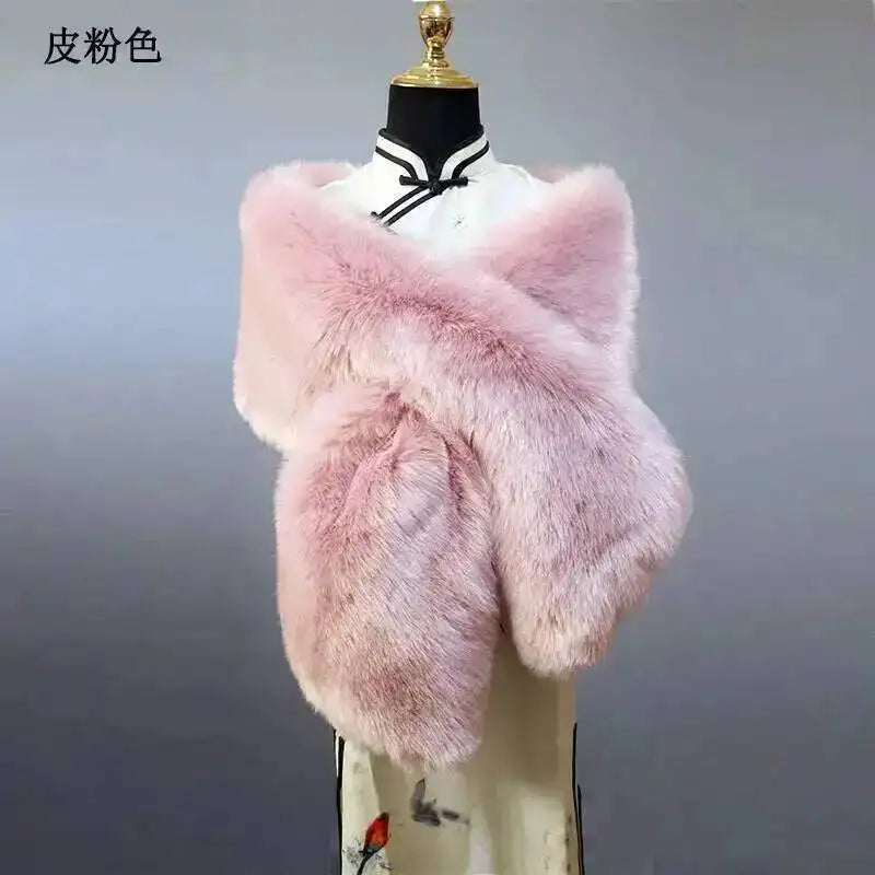 32 Colors 165*30cm Women Luxury Warm Faux Fox Fur Shawl Winter Ladies Plush Scarf Wraps Cloak Coat Wedding Long Cape Scarves