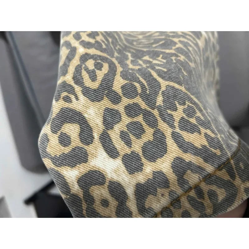 Calça jeans feminina americana retrô com estampa de leopardo, cintura alta, larga, casual, com bolsos, hip-hop, primavera/verão 2000, calça jeans pantera grande
