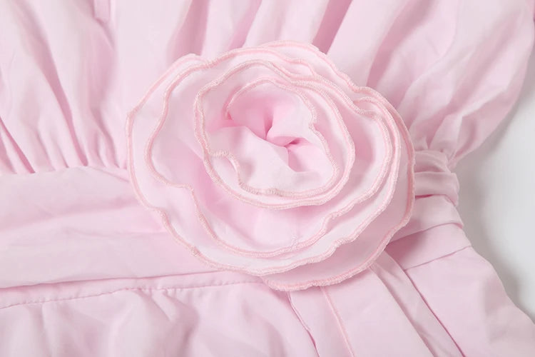 Nibber Elegant 3D Flower Decoration Dress Women Y2K Sweet Style Flare Sleeve Ruched Ribbon Vacation Fashion Summer Mini Bodycon
