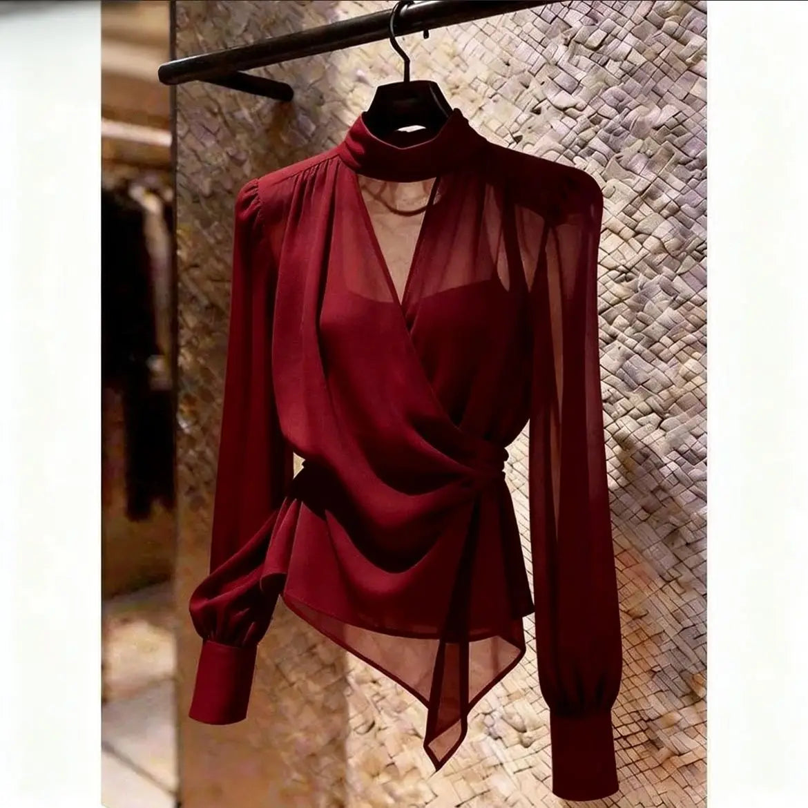Elegant V-Neck Long Sleeve Women's Shirt Asymmetric Fashionable Versatile Top for Summer Season French Style Slim Fit Shirt