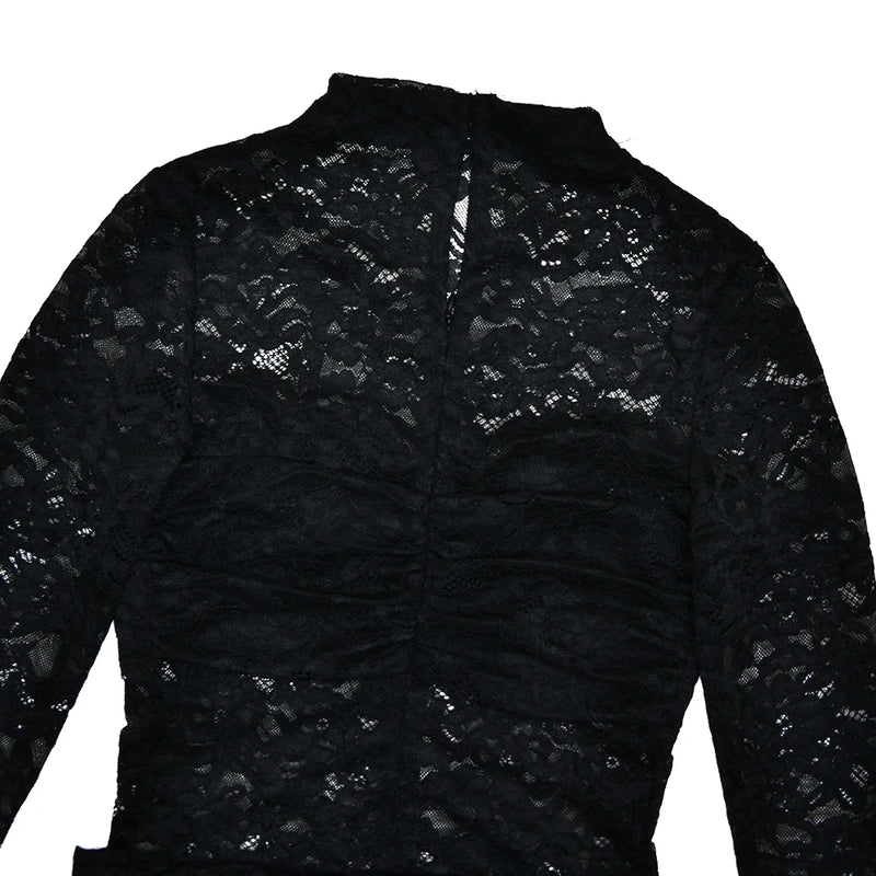 Fantoye Sexy See Through Lace Bandage Women Dress Black Long Sleeve Print Floral Dress Female Winter Slim Elegant Party Dresses