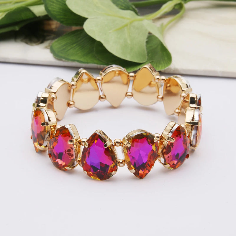 Bohemian Colorful Glass Bracelets For Woman European American Exaggeration Spring Rhinestone Bangle Madera Rhinestone Pulseira