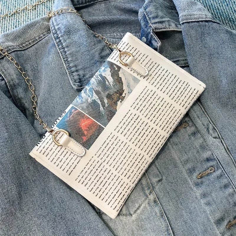 Creative Newspaper Style Shoulder Bag Women's Fashion Korean Version Versatile Crossbody Bag Retro Style Chain Bag Creative Gift