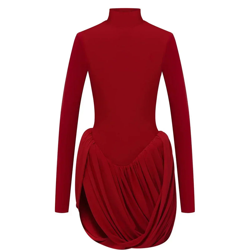 Tuularose Red Hollow Dress Women High Waist Sexy Backless Long Sleeve Gathered Dress Summer Patchwork Retro Party Evening Dress