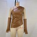 Camiseta regata de couro PU Gtpdpllt, gola diagonal, moda assimétrica, franzida com mangas, camiseta sexy de verão para mulheres, roupas Y2K