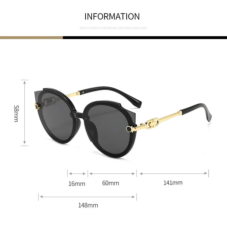 Óculos de sol redondos femininos, óculos de sol estilo olho de gato de marca de luxo, óculos vintage masculinos, óculos pretos, proteção UV400