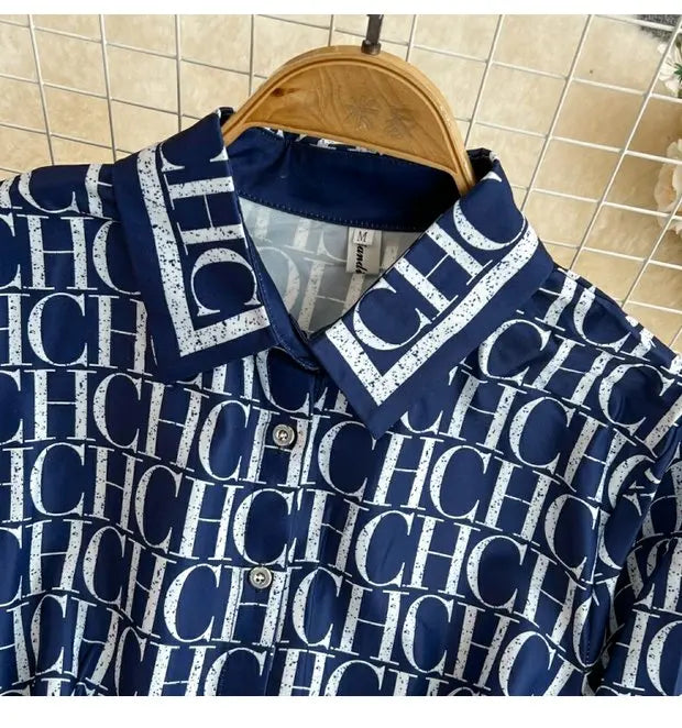 Elegant Retro Long Sleeve Print Shirt Dress Slimming A-Line High Waist Spring Autumn Korean Style Women's City Commute Dress