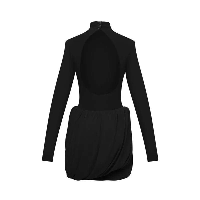 Tuularose Red Hollow Dress Women High Waist Sexy Backless Long Sleeve Gathered Dress Summer Patchwork Retro Party Evening Dress