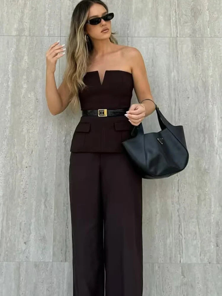 TFMLN Primavera Verão Feminino Sem Alças Crop 2025 Tops Básicos Sem Mangas Escritório Senhora Tops Tendência Rua Clássico Sólido Tops Tubo
