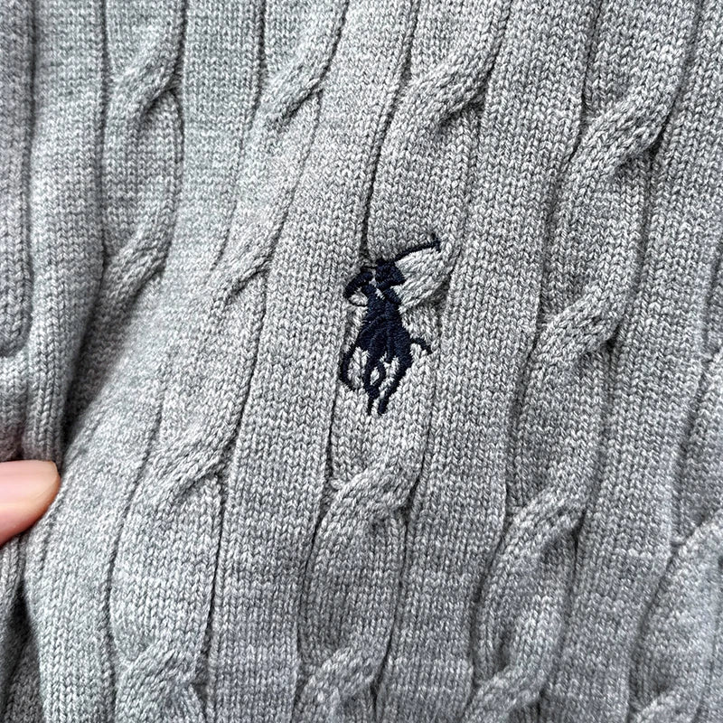 Heshi Brand Fashion American 2025 Vintage Stand Collar Zipper Embroidery Sweater Fried Dough Twists 3D Autumn Winter Knitwear